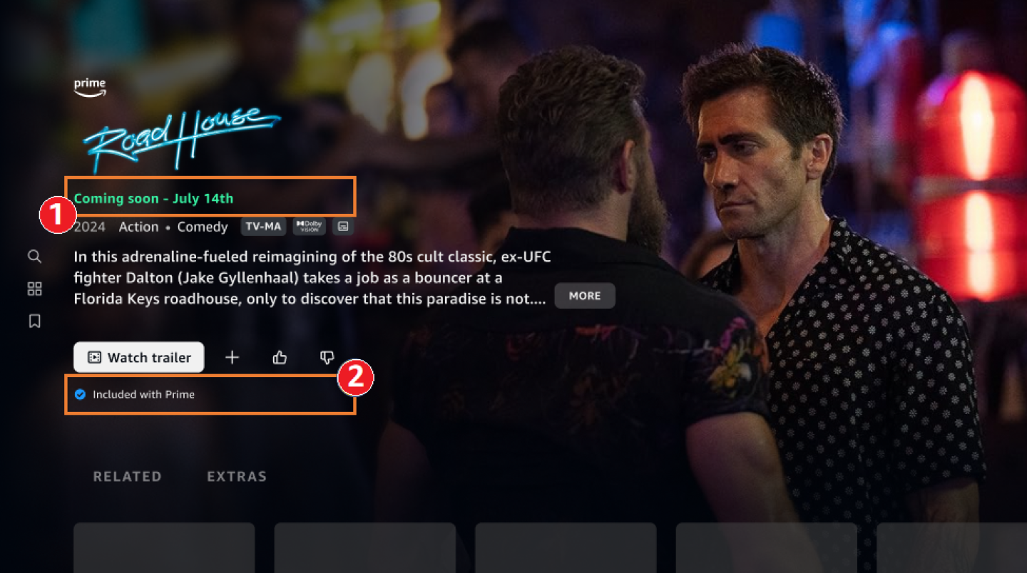 Example of an enhanced pre-release detail page, showing an upcoming release date and the "Included with Prime" messaging
