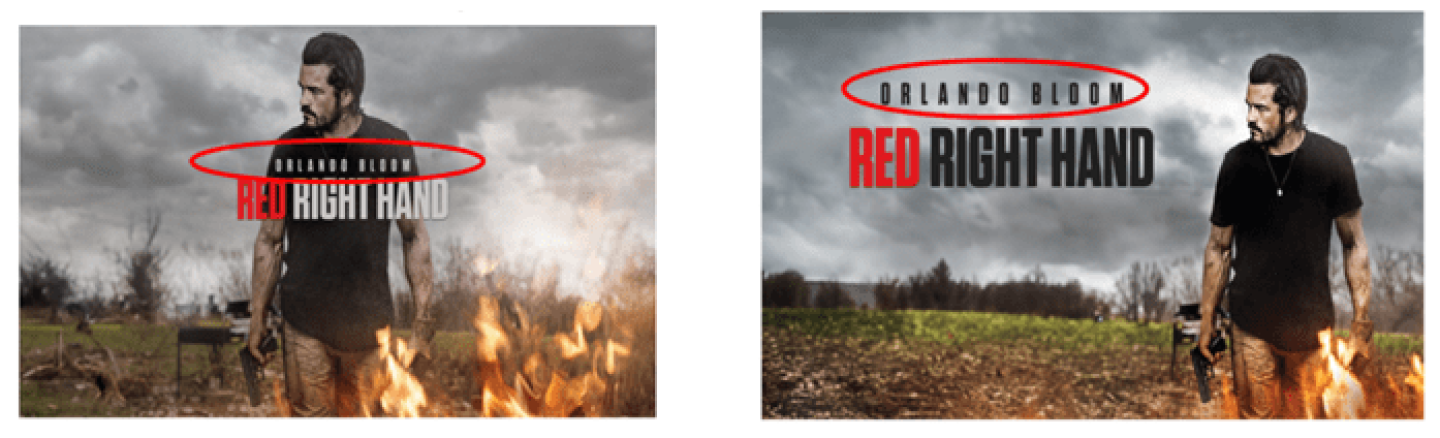 Two examples of title text treatment on artwork, for the same title