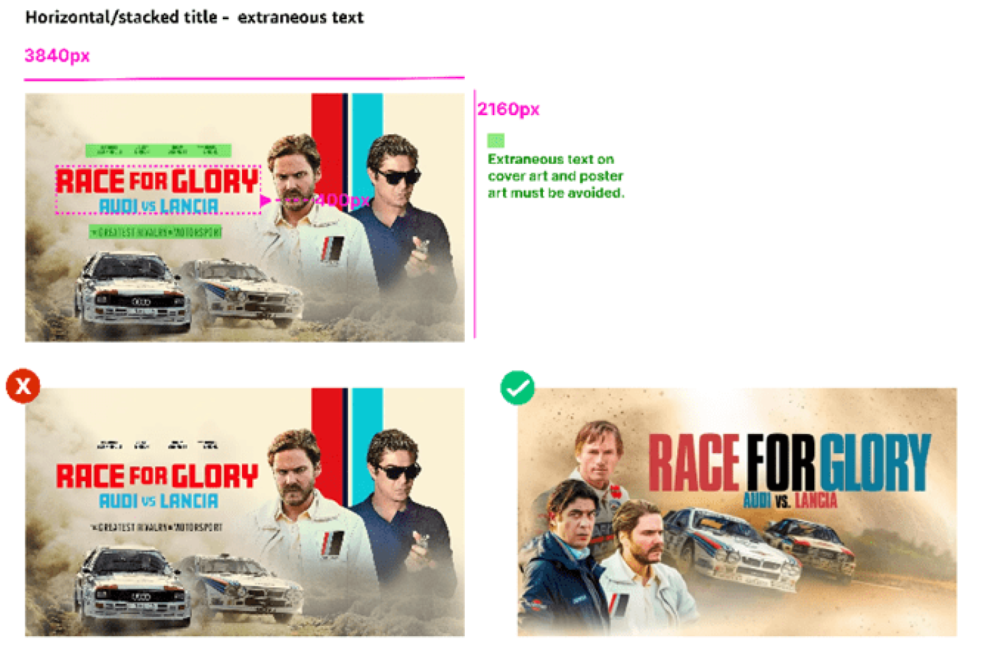 Examples showing how to manage or remove extraneous text from title art