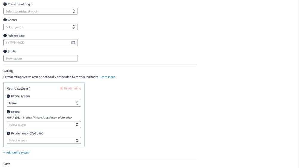 Metadata page in the Add season workflow