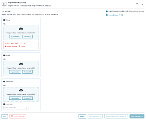 Playable assets upload UI, from the Add episode workflow
